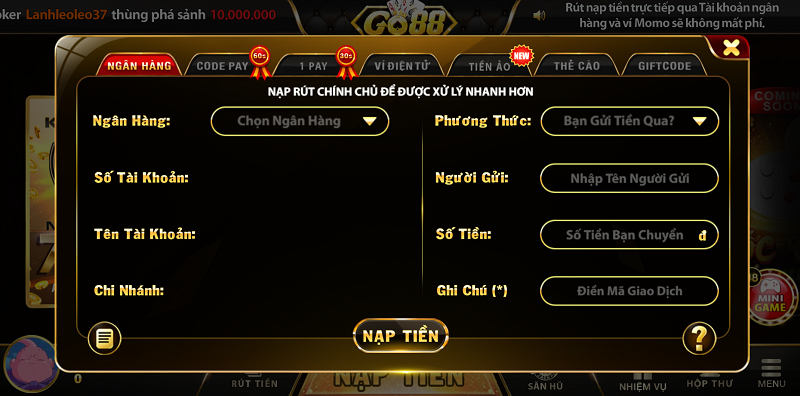 Anh em bet thủ cần lựa chọn cho mình phương thức nạp và rút